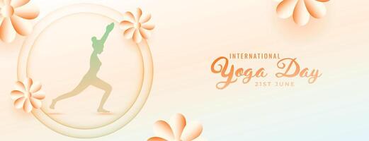decorative international yoga day fitness banner with floral design vector