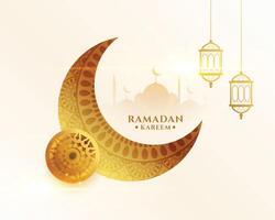 holy ramadan kareem month eid festival golden moon greeting design vector