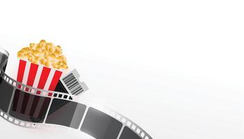 realistic film strip with popcorn and movie ticket vector