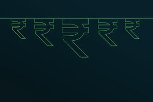línea estilo indio inr rupia colgando bandera con texto espacio vector