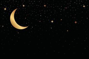 golden half moon and star in night sky vector