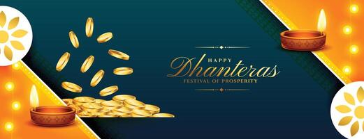 decorative happy dhanteras event wallpaper for ganpati and laxmi puja vector