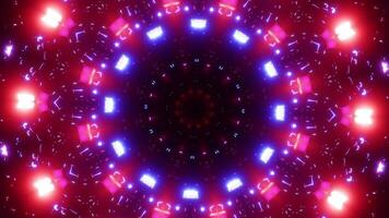 Circular pattern of red and blue lights on black background. Kaleidoscope VJ loop video