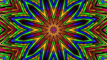 Colorful abstract design with star shaped center in the middle. Kaleidoscope VJ loop video