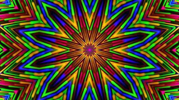 Colorful abstract design with star shaped center in the middle. Kaleidoscope VJ loop video