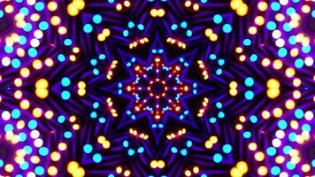 Very colorful and bright pattern with many lights on it. Kaleidoscope VJ loop video