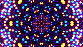 Very colorful and bright pattern with many lights on it. Kaleidoscope VJ loop video