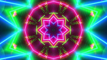 Colorful animation design with neon colors and black background. Kaleidoscope VJ loop video