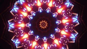 Very large star shaped object with many lights on it. Kaleidoscope VJ loop video