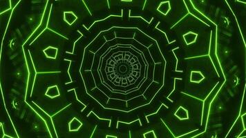 Green and black abstract background with circular design. Kaleidoscope VJ loop video