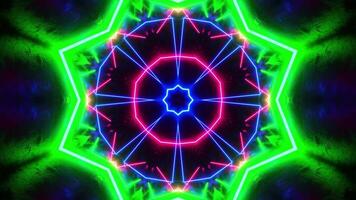 Colorful pattern with neon lights in the middle of it. Kaleidoscope VJ loop video