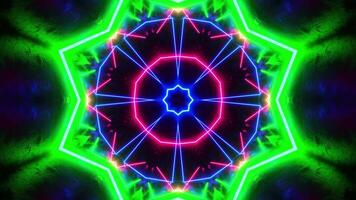 Colorful pattern with neon lights in the middle of it. Kaleidoscope VJ loop video