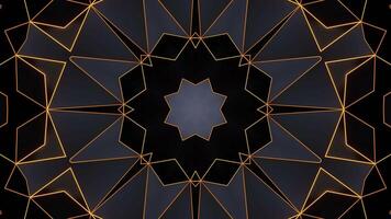 Black and yellow abstract background with star pattern. Kaleidoscope VJ loop video