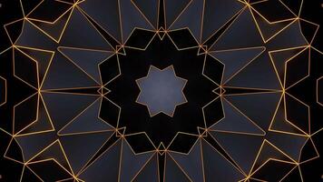 Black and yellow abstract background with star pattern. Kaleidoscope VJ loop video