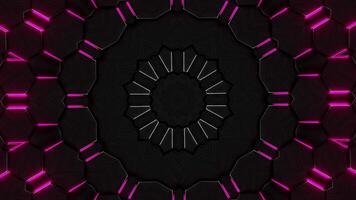 Circular design with neon lights in the middle of it. Kaleidoscope VJ loop video