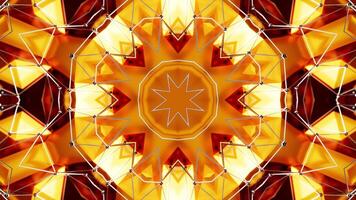 Animation of star in yellow and red pattern. Kaleidoscope VJ loop video