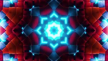 Red and blue circular object with blue lights around it. Kaleidoscope VJ loop video