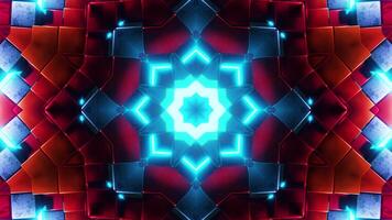 Red and blue circular object with blue lights around it. Kaleidoscope VJ loop video