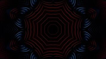 Black background with red and blue design in the center. Kaleidoscope VJ loop video