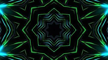 Blue star pattern on black background with blue center. Kaleidoscope VJ loop video