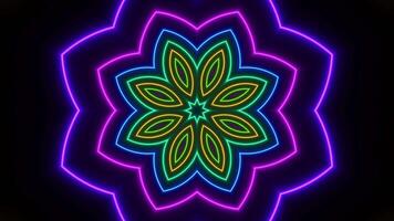 Neon- Blume mit schwarz Hintergrund und Blau Center. Kaleidoskop vj Schleife video