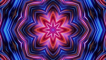 Colorful flower with blue center and purple center. Kaleidoscope VJ loop video