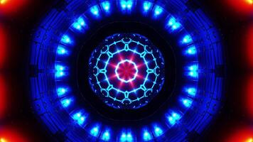 Circular pattern with neon lights in the middle of it. Kaleidoscope VJ loop video