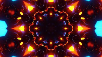 Colorful abstract design with black background and blue center. Kaleidoscope VJ loop video