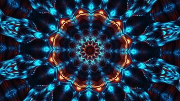 Very large orange and red flower with blue background. Kaleidoscope VJ loop video