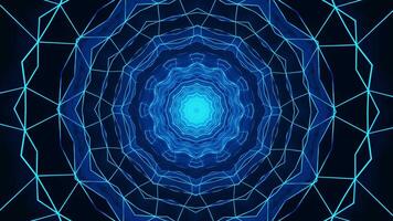 Blue abstract background with circular design in the center. Kaleidoscope VJ loop video