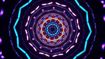 Colorful animation pattern with black background. Kaleidoscope VJ loop video