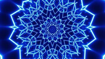 Blue and black abstract background with star design. Kaleidoscope VJ loop video