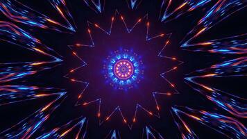 Blue and purple star burst with black background. Kaleidoscope VJ loop video