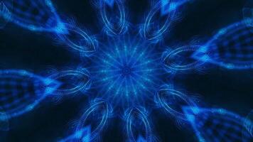 Blue flower with black background and blue center. Kaleidoscope VJ loop video