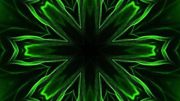 Green and black background with large flower design. Kaleidoscope VJ loop video