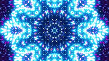 Blue and purple flower with black center and white center. Kaleidoscope VJ loop video