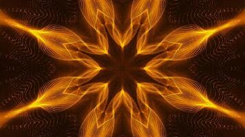 Yellow and black star shaped object with black background. Kaleidoscope VJ loop video