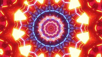 Circular object with neon lights. Kaleidoscope VJ loop video