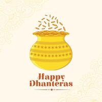 hindu religious shubh dhanteras background with golden coin pot vector