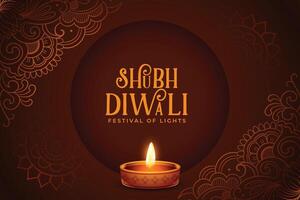 realistic oil diya on brown background for indian festival diwali vector