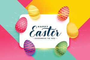 colorful happy easter card with 3d eggs design vector