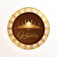Ramadán kareem deseos y bendiciones tarjeta con mezquita diseño vector