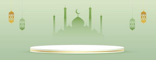 eid ramadan kareem banner with podium platform for product display vector