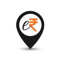 virtual money erupee erupi sign with location pointer design vector