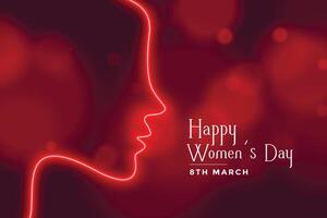 happy womens day neon style red bokeh banner vector