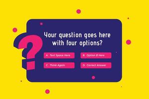 questions and answer multiple choice template for trivia game vector