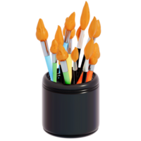 Art supplies for teacher's day Clipart, Paintbrush Set , back to school on transparent background, 3D Rendering png