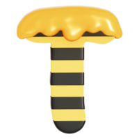 Honey Bee alphabet , T on transparent background , 3D Rendering png