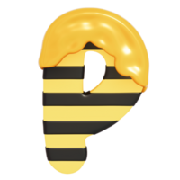 Honey Bee alphabet , P on transparent background , 3D Rendering png