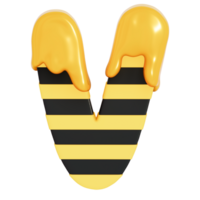 Honey Bee alphabet , V on transparent background , 3D Rendering png